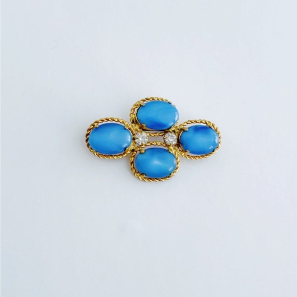 Vintage Blue Glass and Gold Tone Brooch
